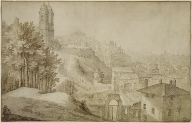 Ansicht von Trinita dei Monti, Rom, 1603 (Feder und Tinte mit Waschung)